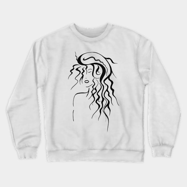 Black and white curly girl Crewneck Sweatshirt by Drawings by Wandersti